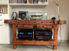 Carpenter's workbench for living room furniture INDUSTRIAL style multimedia console solid wood vice and drawers 160x70xh90 cm