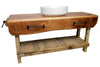 Mobile arredo Bagno stile BANCO DA FALEGNAME / INDUSTRIAL legno massello per 1/2 lavabi da appoggio 180x70xh90 cm