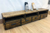 Low living room cabinet INDUSTRIAL style TV stand in solid wood with drawers and open compartments measuring 200X40h50 cm