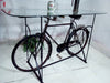 Consolle con piano in vetro per Bar Pub Birrerie stile INDUSTRIAL cavalletto telaio in ferro con bicicletta vintage riciclo 180x80xh110 cm