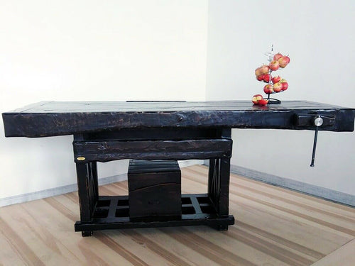 Banco Falegname caratteristico per attività commerciali e ristorazione stile INDUSTRIAL legno massello cassetto e morsa 200x70xh80 cm